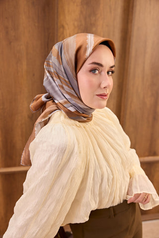 Twill İpek Eşarp Terra Waves Kiremit - Twill İpek Eşarp - | Silk Home