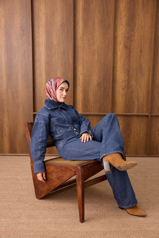 Twill İpek Eşarp Terra Waves Kırmızı - Twill İpek Eşarp - | Silk Home
