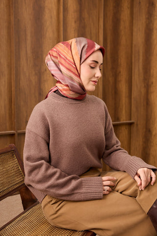 Twill İpek Eşarp Terra Waves Kırmızı - Twill İpek Eşarp - | Silk Home