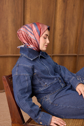 Twill İpek Eşarp Terra Waves Kırmızı - Twill İpek Eşarp - | Silk Home