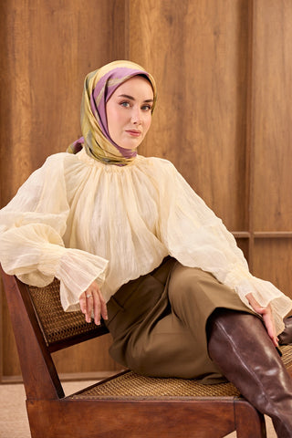 Twill İpek Eşarp Terra Waves Mor - Twill İpek Eşarp - | Silk Home
