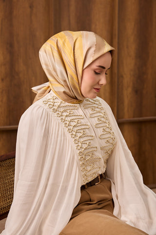 Twill İpek Eşarp Terra Waves Sarı - Twill İpek Eşarp - | Silk Home