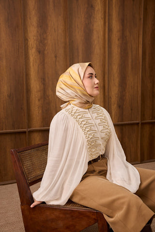 Twill İpek Eşarp Terra Waves Sarı - Twill İpek Eşarp - | Silk Home