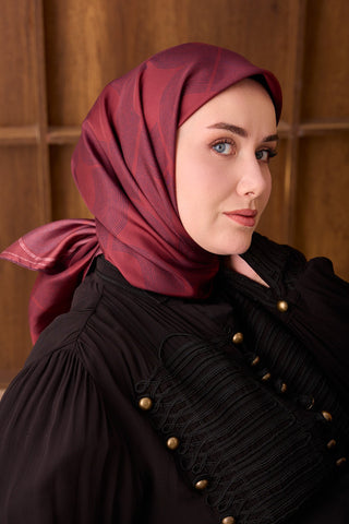 Twill İpek Eşarp Vega Bordo - Twill İpek Eşarp - | Silk Home