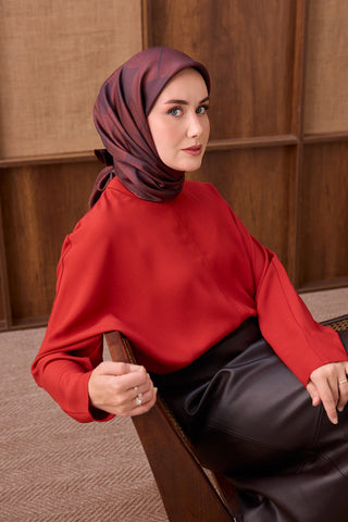 Twill İpek Eşarp Vega Bordo - Twill İpek Eşarp - | Silk Home