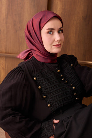 Twill İpek Eşarp Vega Bordo - Twill İpek Eşarp - | Silk Home