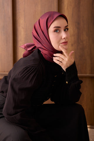 Twill İpek Eşarp Vega Bordo - Twill İpek Eşarp - | Silk Home