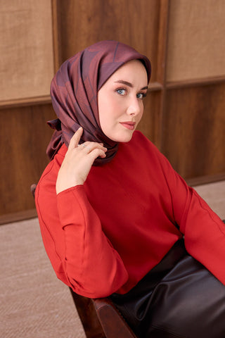 Twill İpek Eşarp Vega Bordo - Twill İpek Eşarp - | Silk Home