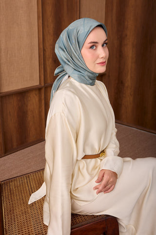 Twill İpek Eşarp Vega Çelik Mavi - Twill İpek Eşarp - | Silk Home