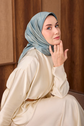 Twill İpek Eşarp Vega Çelik Mavi - Twill İpek Eşarp - | Silk Home
