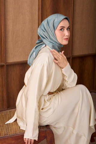 Twill İpek Eşarp Vega Çelik Mavi - Twill İpek Eşarp - | Silk Home