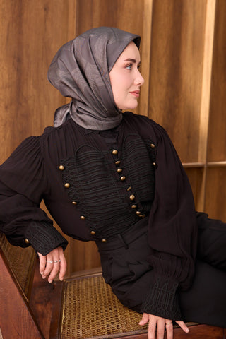Twill İpek Eşarp Vega Füme - Twill İpek Eşarp - | Silk Home