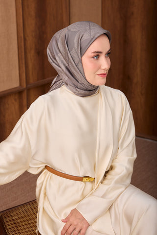 Twill İpek Eşarp Vega Gri - Twill İpek Eşarp - | Silk Home