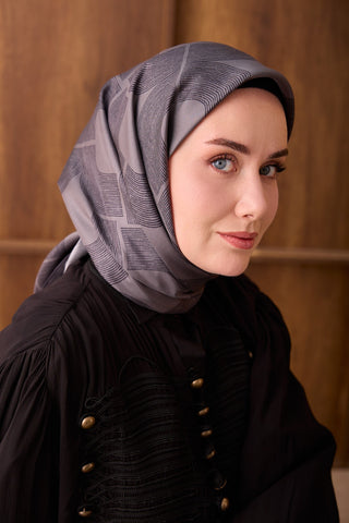 Twill İpek Eşarp Vega Koyu Gri - Twill İpek Eşarp - | Silk Home