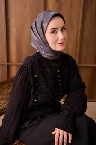 Twill İpek Eşarp Vega Koyu Gri - Twill İpek Eşarp - | Silk Home