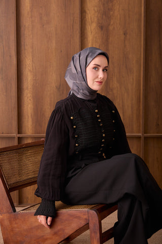 Twill İpek Eşarp Vega Koyu Gri - Twill İpek Eşarp - | Silk Home