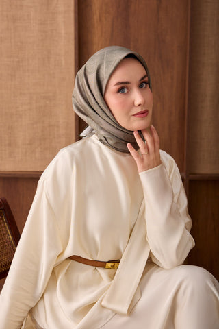 Twill İpek Eşarp Vega Küf Yeşili - Twill İpek Eşarp - | Silk Home