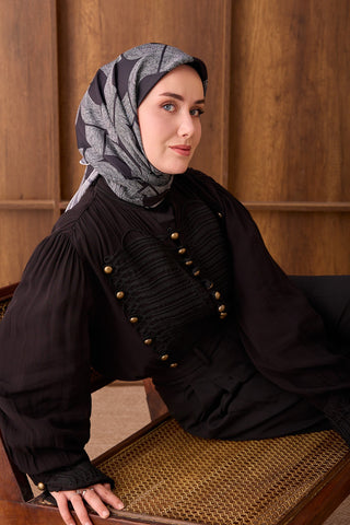 Twill İpek Eşarp Vega Siyah - Twill İpek Eşarp - | Silk Home