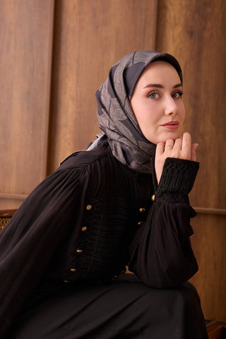 Twill İpek Eşarp Vega Siyah - Twill İpek Eşarp - | Silk Home