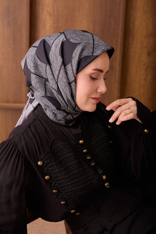 Twill İpek Eşarp Vega Siyah - Twill İpek Eşarp - | Silk Home