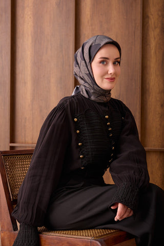 Twill İpek Eşarp Vega Siyah - Twill İpek Eşarp - | Silk Home