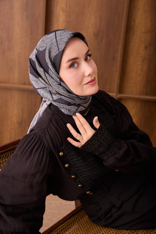 Twill İpek Eşarp Vega Siyah - Twill İpek Eşarp - | Silk Home