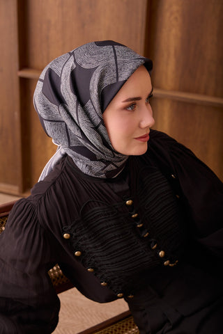 Twill İpek Eşarp Vega Siyah - Twill İpek Eşarp - | Silk Home