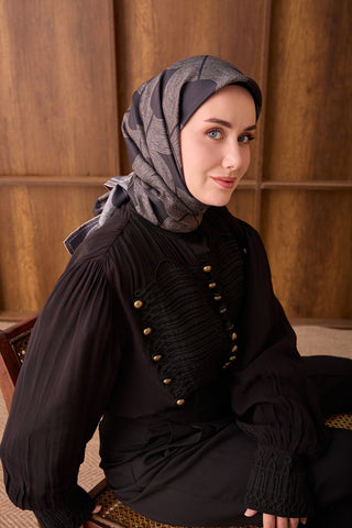 Twill İpek Eşarp Vega Siyah - Twill İpek Eşarp - | Silk Home