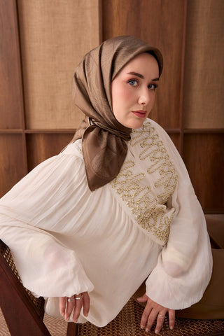 Twill İpek Eşarp Vega Yeşil Kahve - Twill İpek Eşarp - | Silk Home
