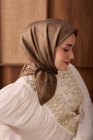 Twill İpek Eşarp Vega Yeşil Kahve - Twill İpek Eşarp - | Silk Home