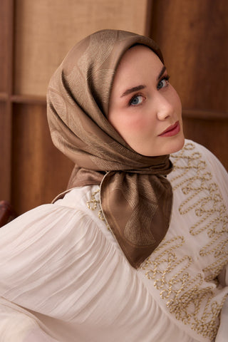 Twill İpek Eşarp Vega Yeşil Kahve - Twill İpek Eşarp - | Silk Home
