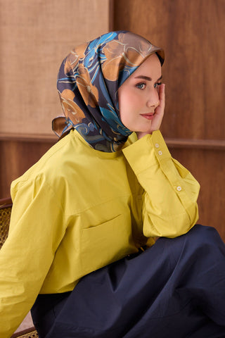 Twill İpek Eşarp Vintage Floral Koyu Lacivert - Twill İpek Eşarp - | Silk Home