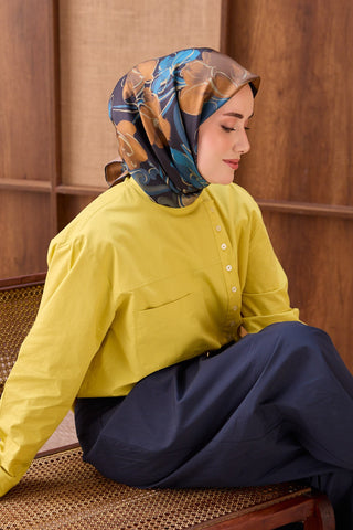 Twill İpek Eşarp Vintage Floral Koyu Lacivert - Twill İpek Eşarp - | Silk Home