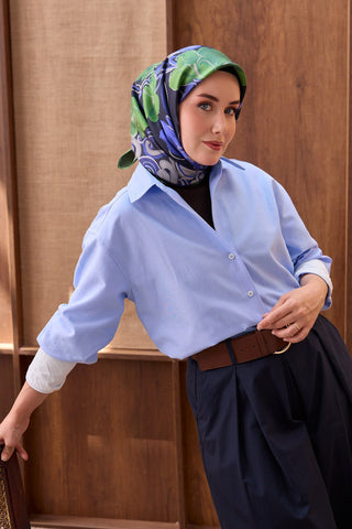 Twill İpek Eşarp Vintage Floral Morcivert - Twill İpek Eşarp - | Silk Home