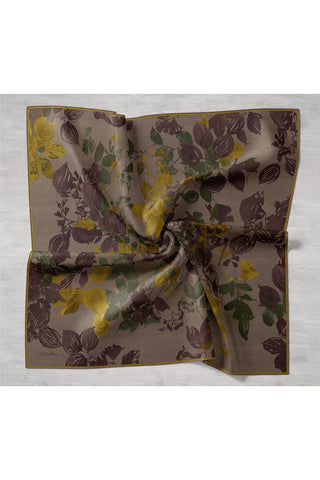 Twill İpek Eşarp Vizon-Asit Çiçek Desenli Kaymaz Tok Duruşlu 90X90