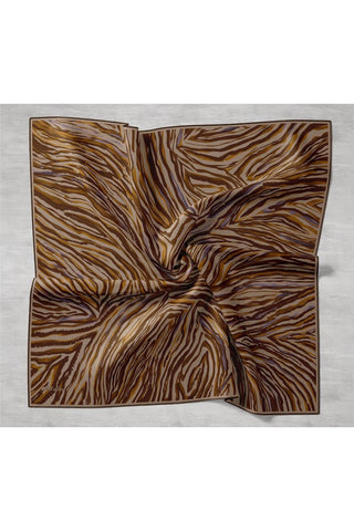 Twill İpek Eşarp Vizon Kehribar Geometrik Desenli Tok Duruşlu 90X90