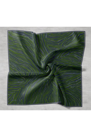 Twill İpek Eşarp Yeşil Gri Geometrik Desenli Tok Duruşlu 90X90