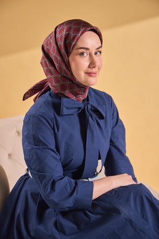 Twill İpek Eşarp Zincir Bordo - Twill İpek Eşarp - | Silk Home