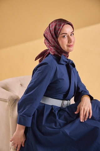 Twill İpek Eşarp Zincir Bordo - Twill İpek Eşarp - | Silk Home