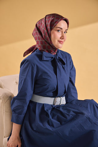 Twill İpek Eşarp Zincir Bordo - Twill İpek Eşarp - | Silk Home