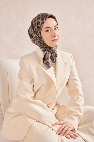 Twill İpek Eşarp Zincir Kahverengi - Twill İpek Eşarp - | Silk Home