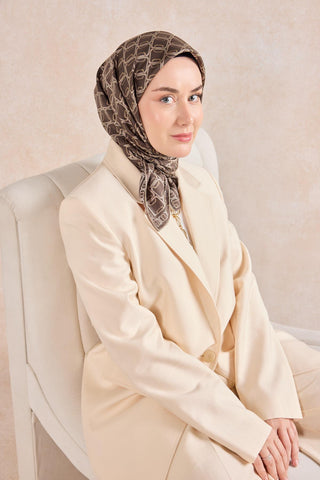 Twill İpek Eşarp Zincir Kahverengi - Twill İpek Eşarp - | Silk Home