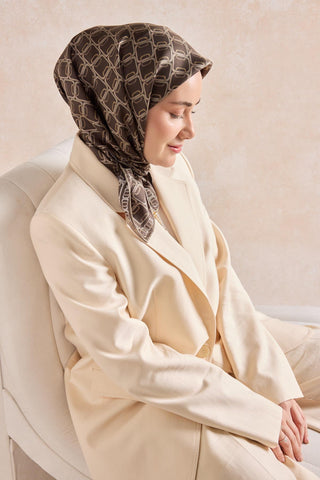 Twill İpek Eşarp Zincir Kahverengi - Twill İpek Eşarp - | Silk Home