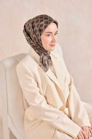 Twill İpek Eşarp Zincir Kahverengi - Twill İpek Eşarp - | Silk Home