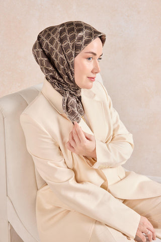 Twill İpek Eşarp Zincir Kahverengi - Twill İpek Eşarp - | Silk Home