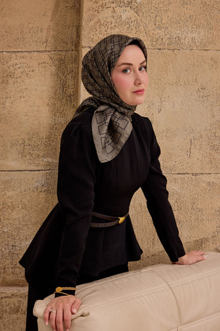 Twill İpek Eşarp Zincir Yeşil - Twill İpek Eşarp - | Silk Home