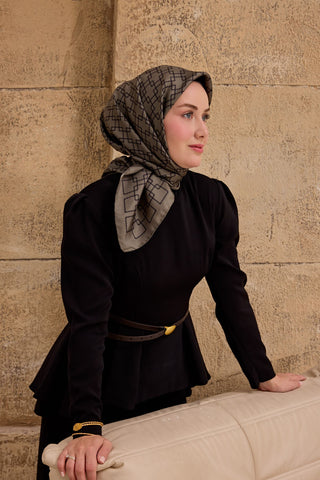 Twill İpek Eşarp Zincir Yeşil - Twill İpek Eşarp - | Silk Home
