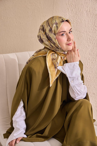 Twill İpek Flow Lines Eşarp Butter Yellow 90x90