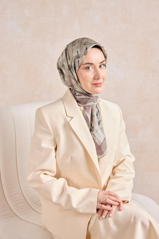 Twill İpek Flow Lines Eşarp Soluk Mürdüm 90x90 - Twill İpek Eşarp - | Silk Home