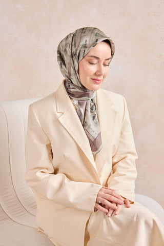 Twill İpek Flow Lines Eşarp Soluk Mürdüm 90x90 - Twill İpek Eşarp - | Silk Home